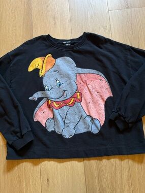 Zara Disney Dumbo Womens Black Graphic Sweatshirt - Pink & Yellow Accent
